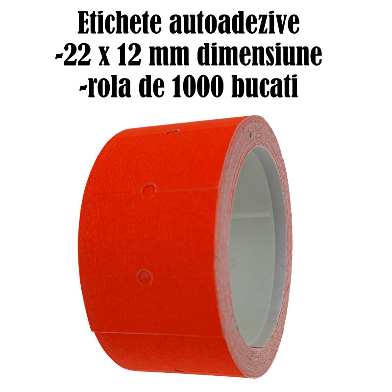 Etichete de pret autoadezive 22x12mm, la rola de 12g, rosu fluorescent [6]