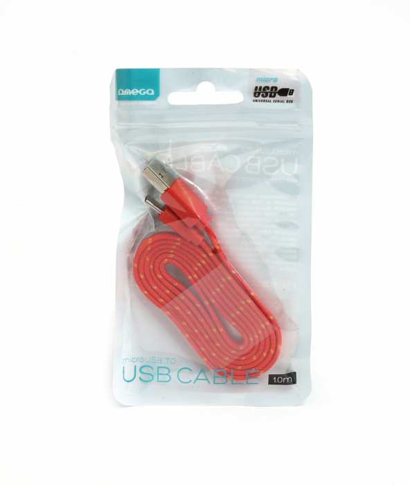 FABRIC BRAIDED MICRO USB TO USB FLAT CABLE 1M RED & BLACK [42329] [2]