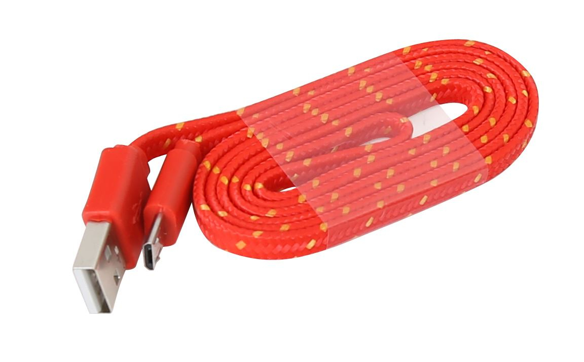 FABRIC BRAIDED MICRO USB TO USB FLAT CABLE 1M RED & BLACK [42329] [4]