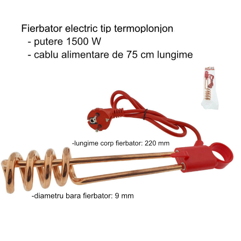 Fierbator electric tip termoplonjon, Flores 40637, 1500W, cablu de 75 cm, rosu [6]