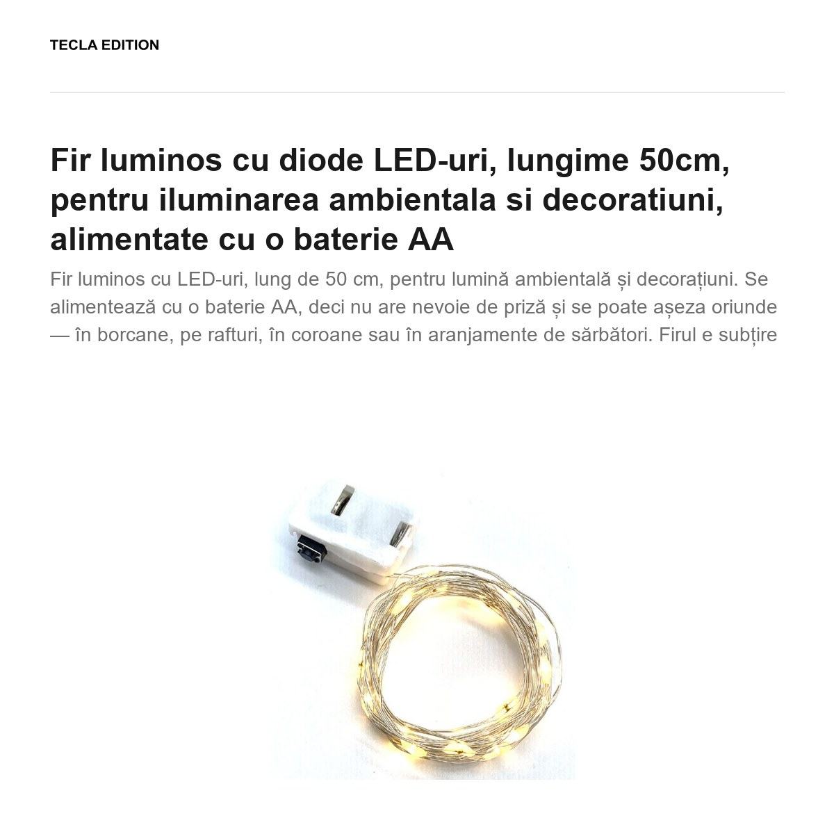Fir luminos cu diode LED-uri, lungime 50cm, pentru iluminarea ambientala si decoratiuni, alimentate cu o baterie AA [2]