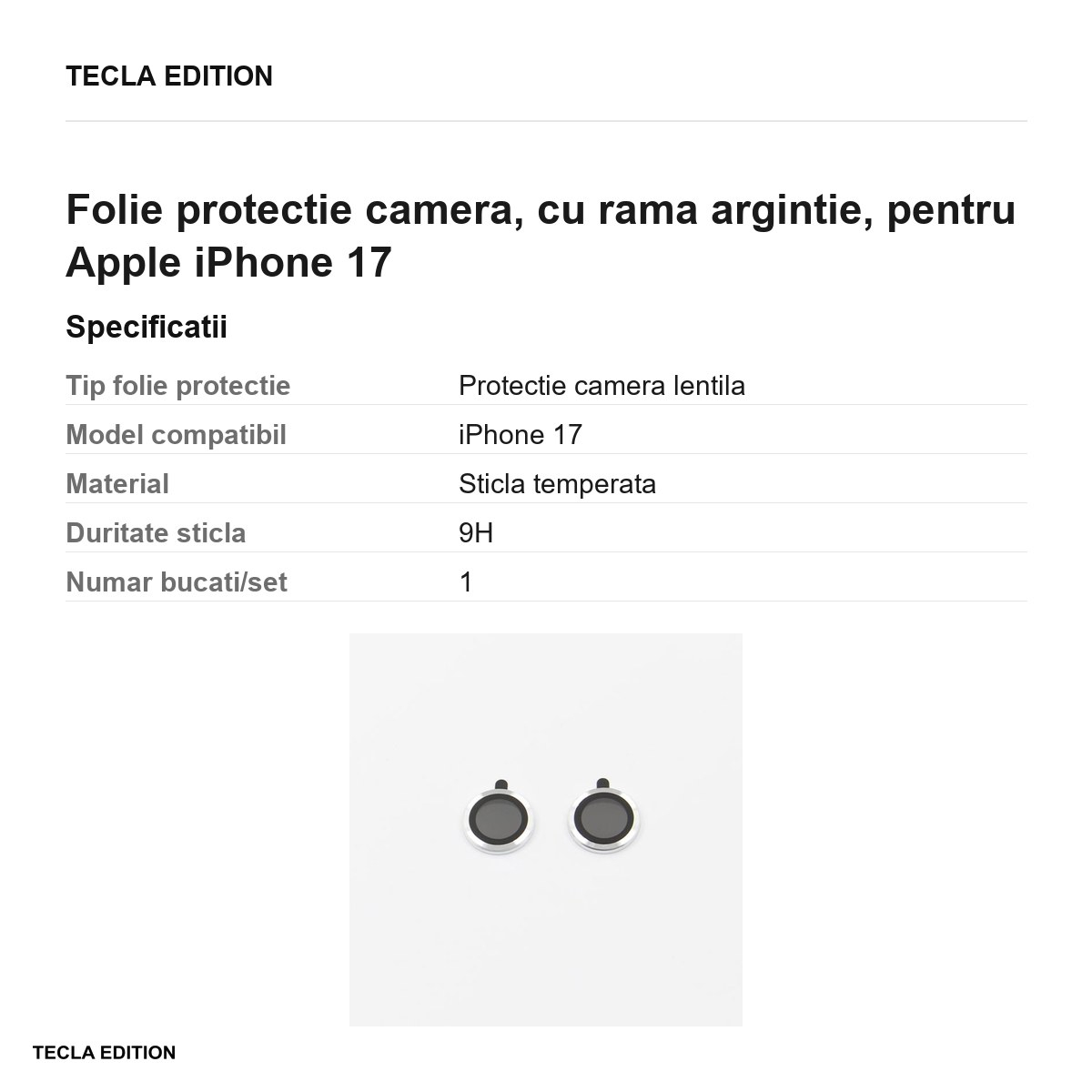 Folie protectie camera, cu rama argintie, pentru Apple iPhone 17 [3]