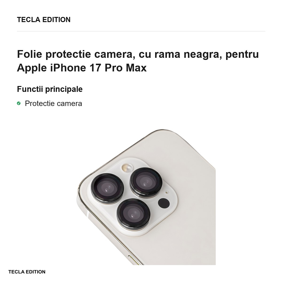 Folie protectie camera, cu rama neagra, pentru Apple iPhone 17 Pro Max [2]