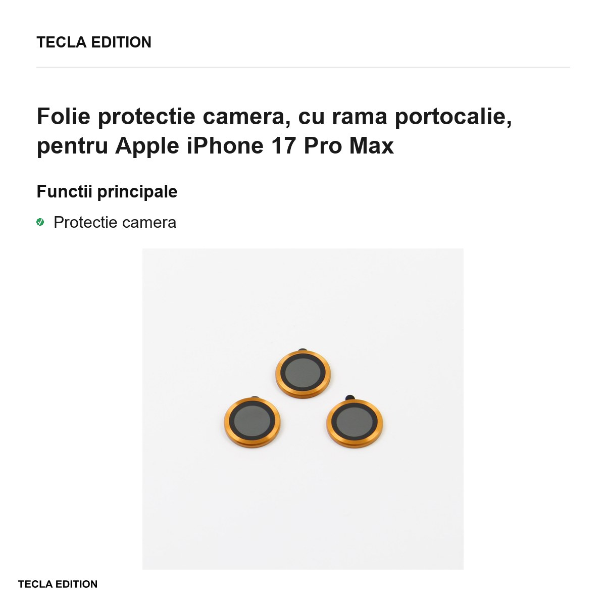 Folie protectie camera, cu rama portocalie, pentru Apple iPhone 17 Pro Max [2]