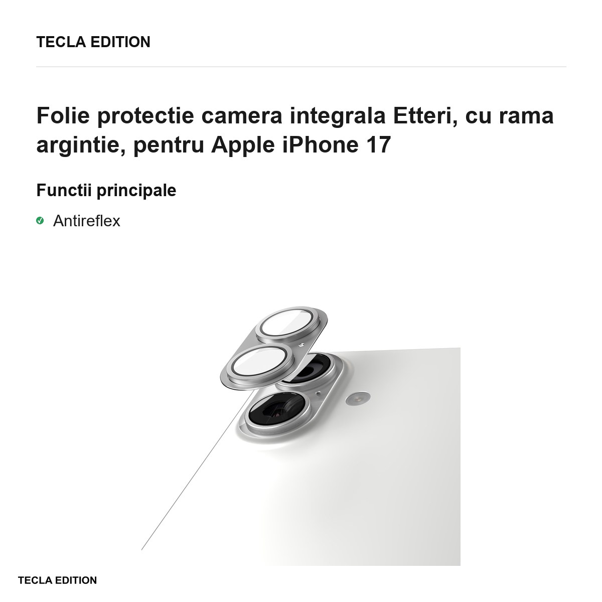 Folie protectie camera integrala Etteri, cu rama argintie, pentru Apple iPhone 17 [2]