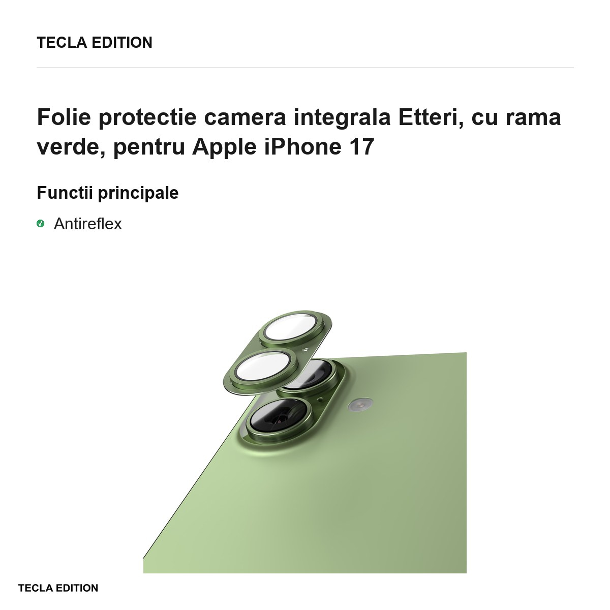 Folie protectie camera integrala Etteri, cu rama verde, pentru Apple iPhone 17 [2]