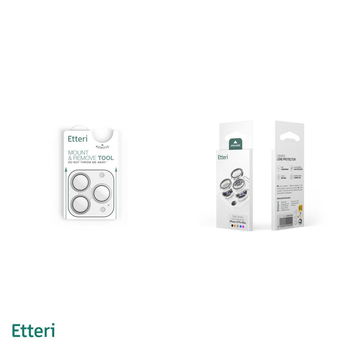 Folie protectie camera pentru iPhone 15 Pro, 9H, Etteri, protectie lentila, strat oleofob, strat anti-reflector, Gri [5]