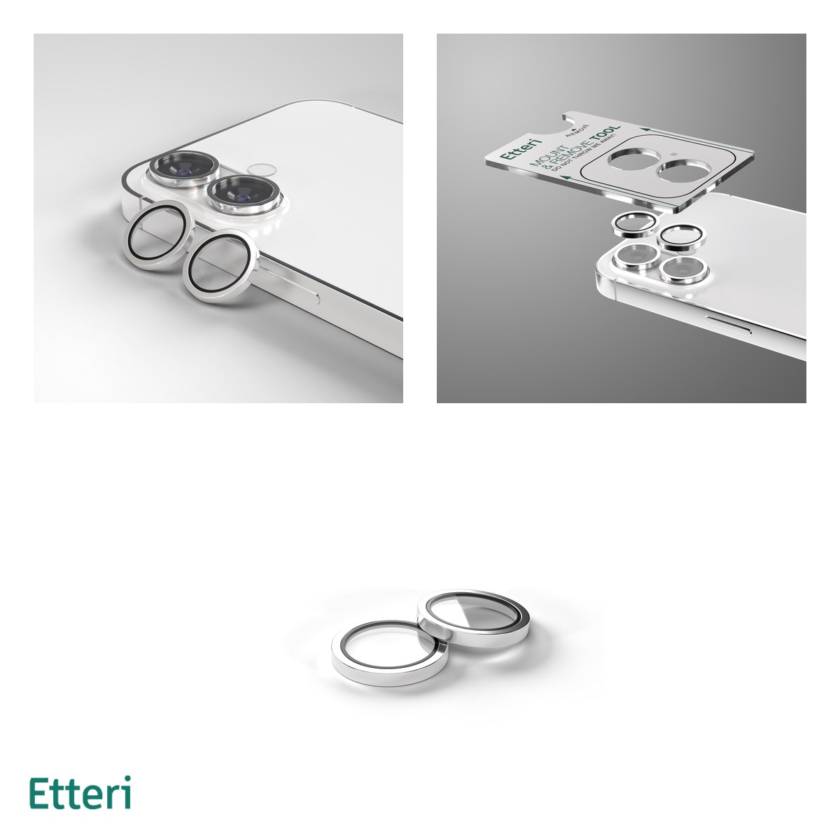 Folie protectie camera pentru iPhone 17, 9H, Etteri, protectie lentila, strat oleofob, strat anti-reflector, Alb [4]