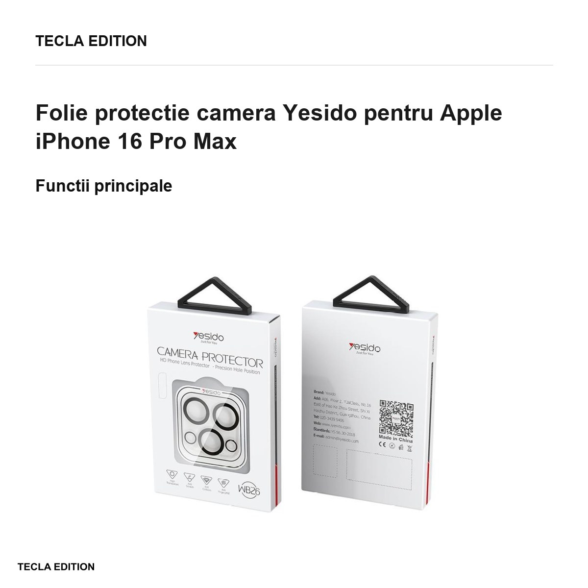 Folie protectie camera Yesido pentru Apple iPhone 16 Pro Max [2]