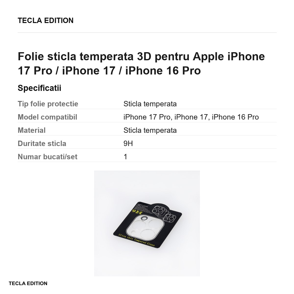 Folie sticla temperata 3D pentru Apple iPhone 17 Pro / iPhone 17 / iPhone 16 Pro [3]