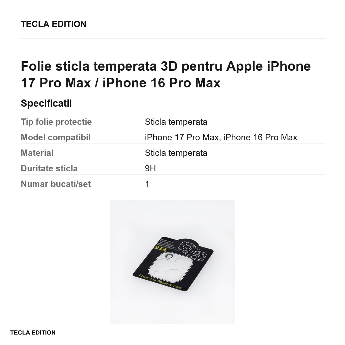 Folie sticla temperata 3D pentru Apple iPhone 17 Pro Max / iPhone 16 Pro Max [3]