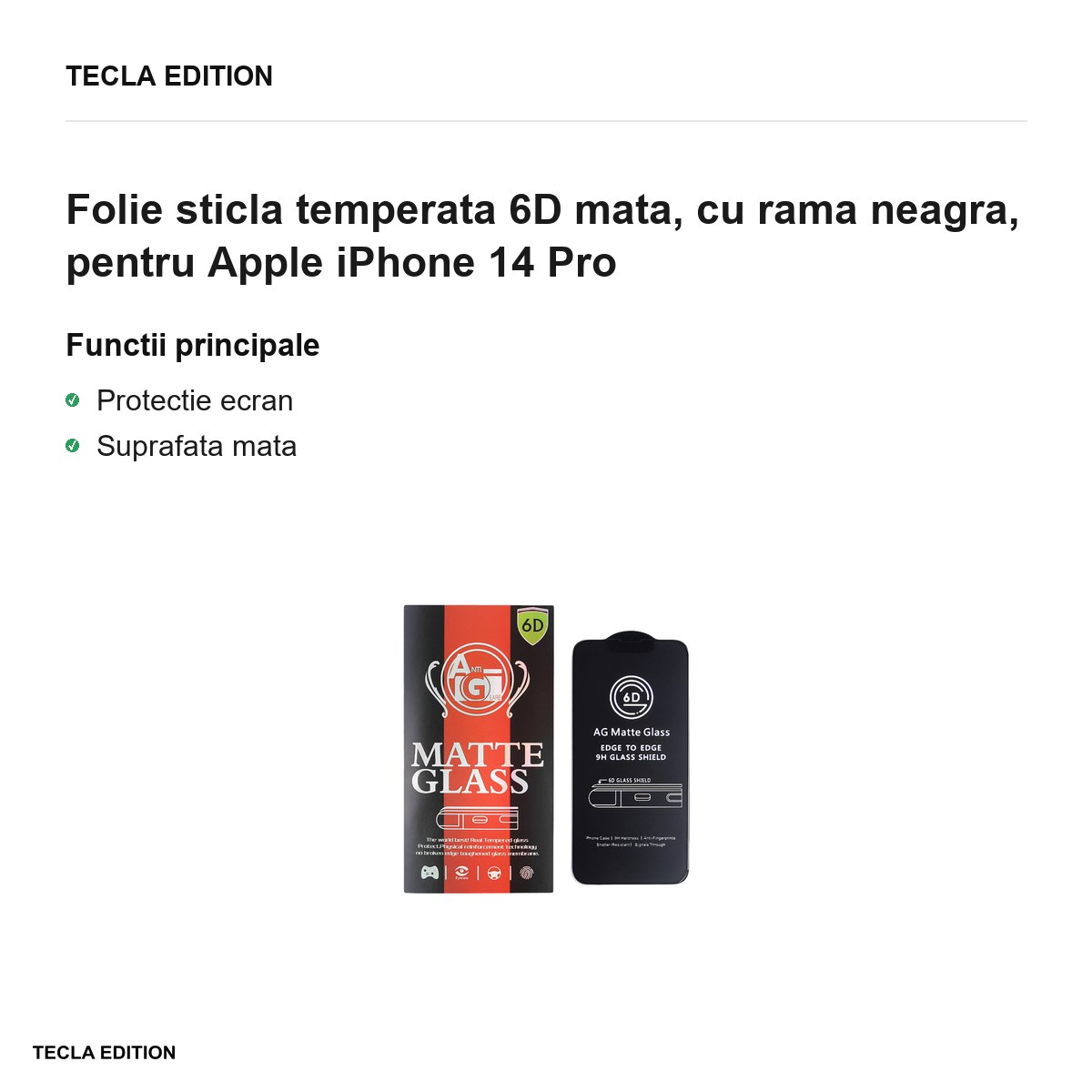 Folie sticla temperata 6D mata, cu rama neagra, pentru Apple iPhone 14 Pro [4]