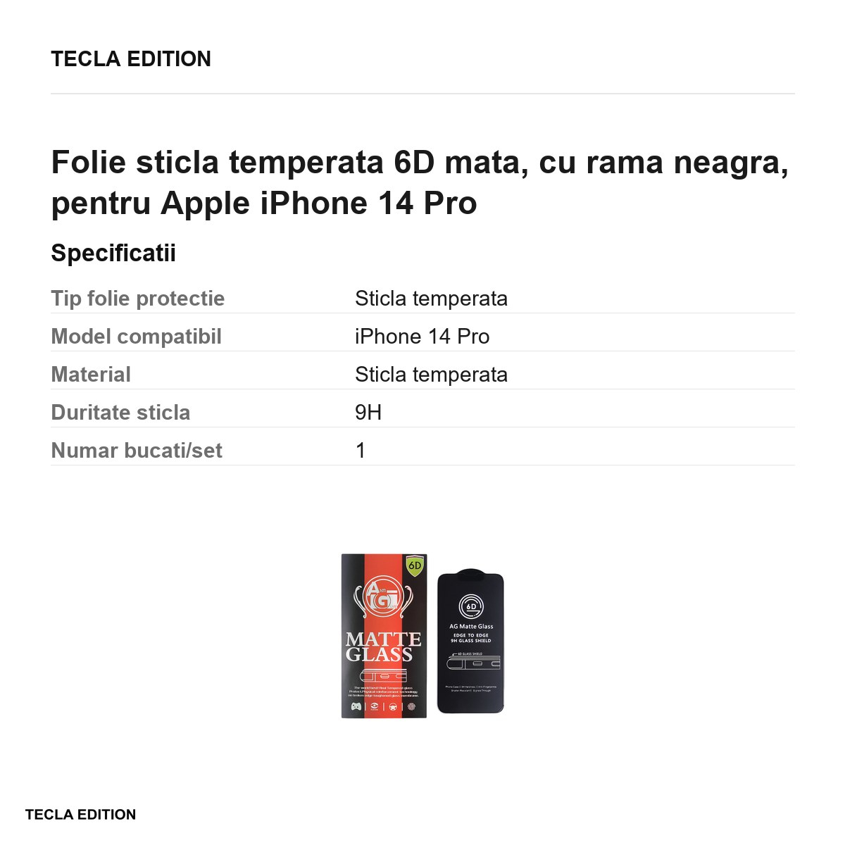 Folie sticla temperata 6D mata, cu rama neagra, pentru Apple iPhone 14 Pro [5]