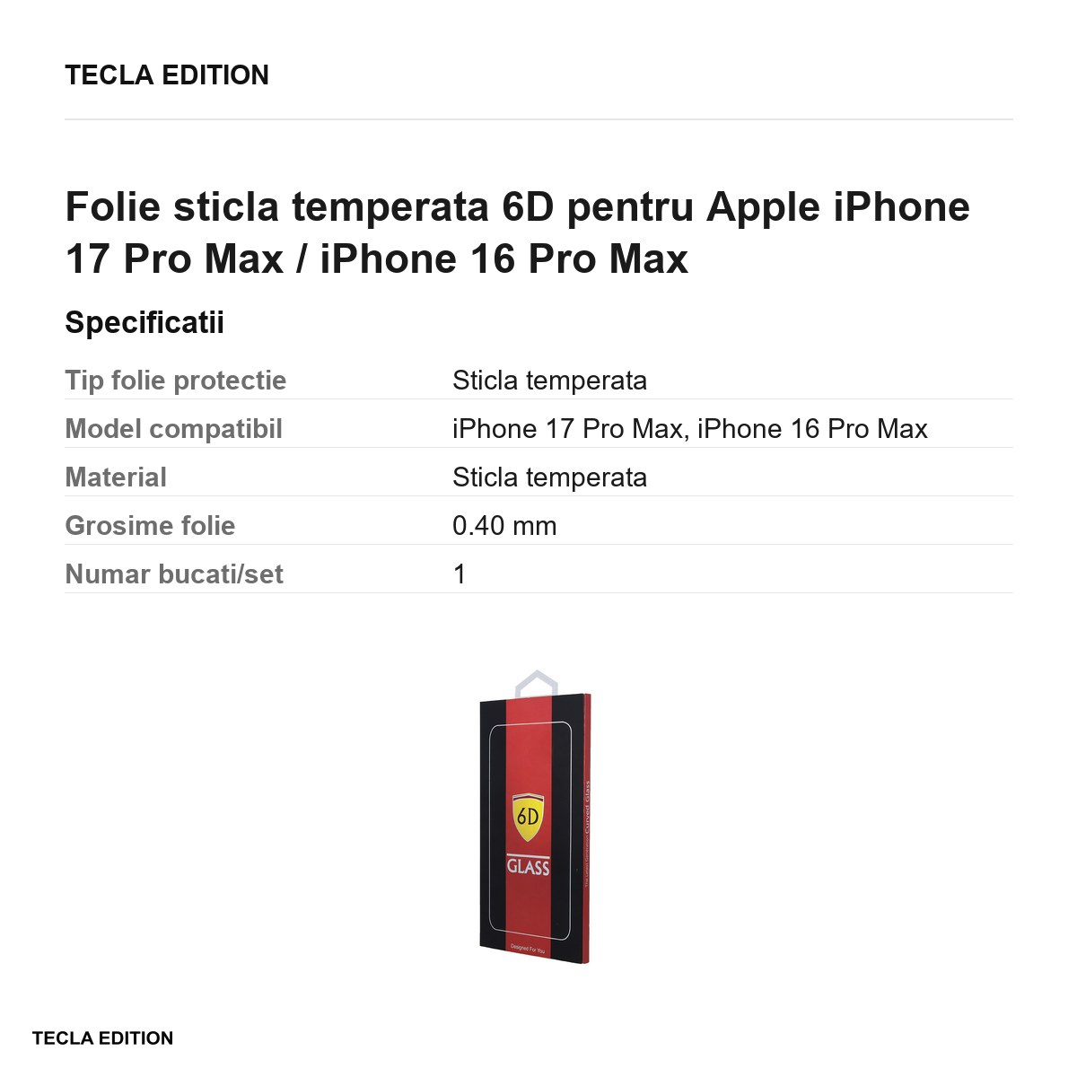 Folie sticla temperata 6D pentru Apple iPhone 17 Pro Max / iPhone 16 Pro Max [3]