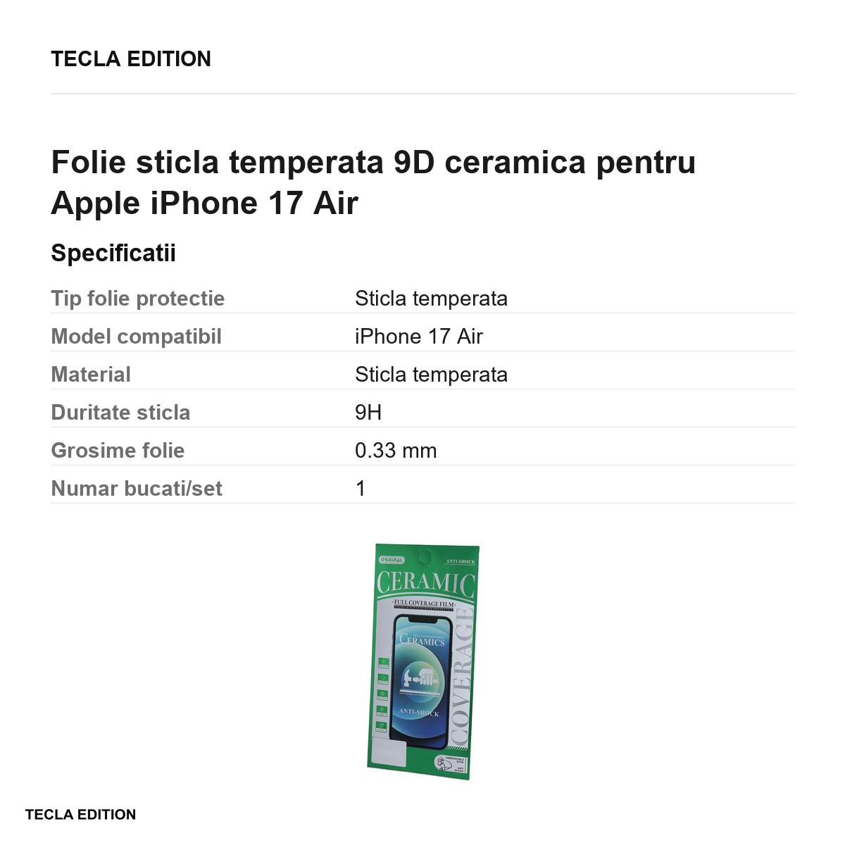 Folie sticla temperata 9D ceramica pentru Apple iPhone 17 Air [3]