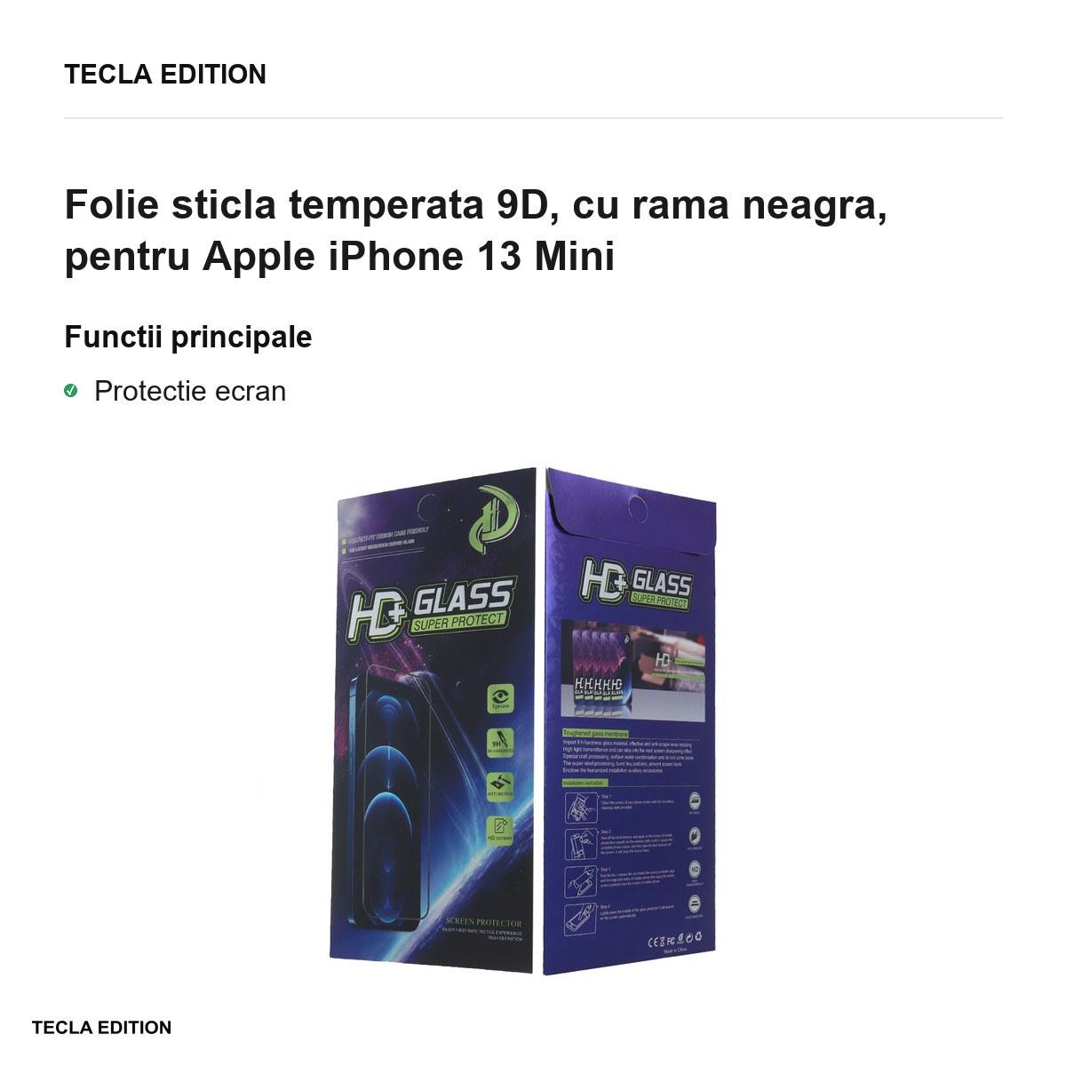 Folie sticla temperata 9D, cu rama neagra, pentru Apple iPhone 13 Mini [4]