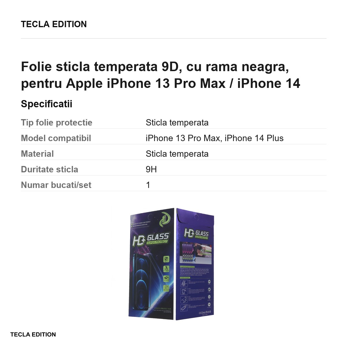 Folie sticla temperata 9D, cu rama neagra, pentru Apple iPhone 13 Pro Max / iPhone 14 Plus [6]