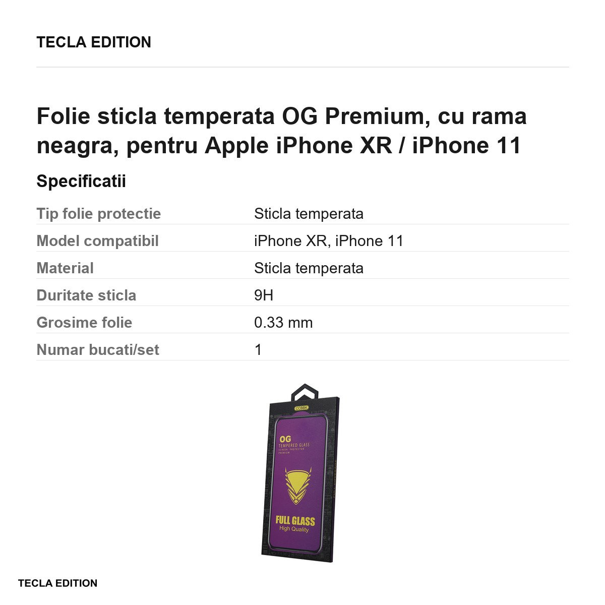 Folie sticla temperata OG Premium, cu rama neagra, pentru Apple iPhone XR / iPhone 11 [3]