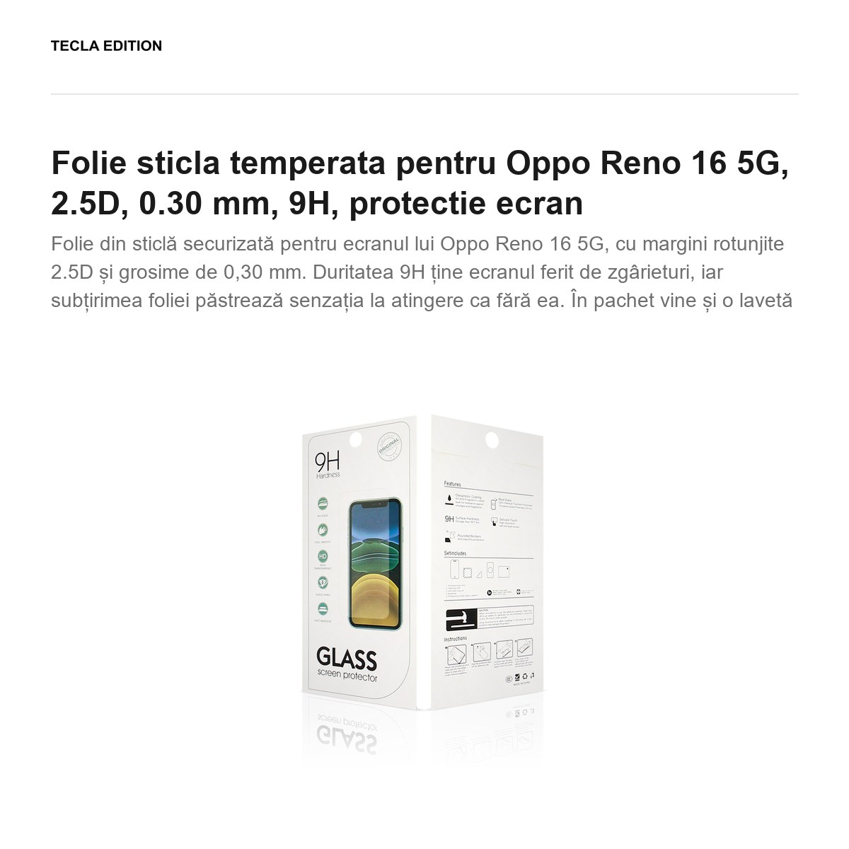 Folie sticla temperata pentru Oppo Reno 16 5G, 2.5D, 0.30 mm, 9H, protectie ecran [2]