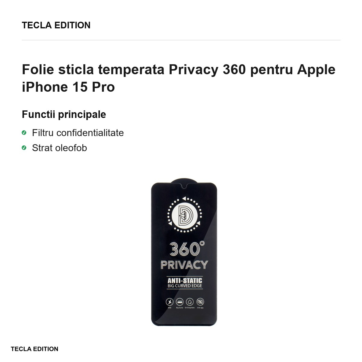 Folie sticla temperata Privacy 360 pentru Apple iPhone 15 Pro [3]