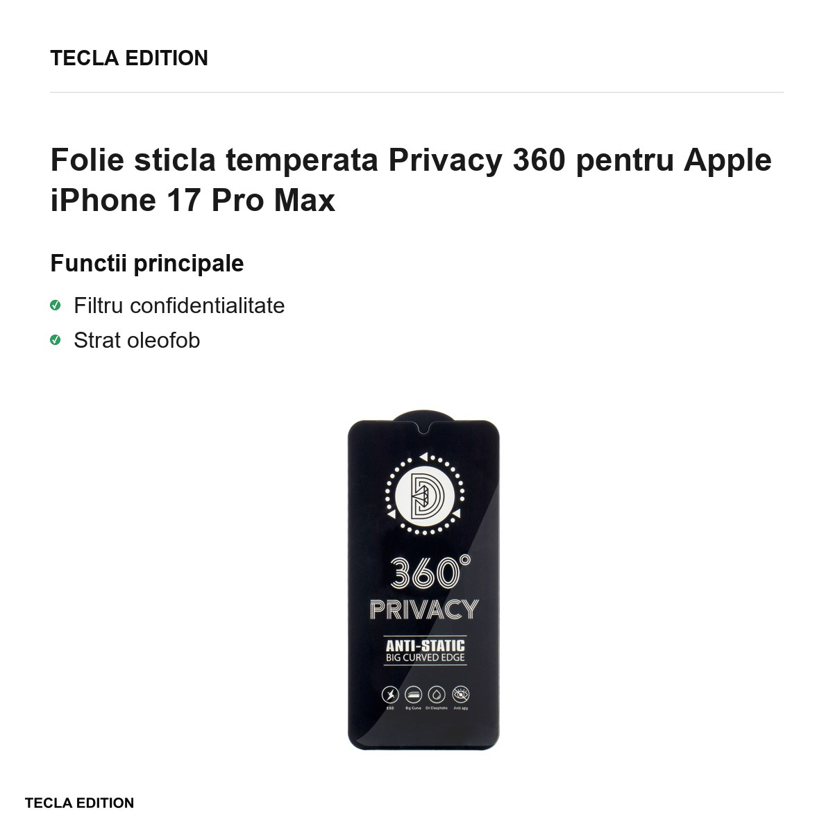 Folie sticla temperata Privacy 360 pentru Apple iPhone 17 Pro Max [3]