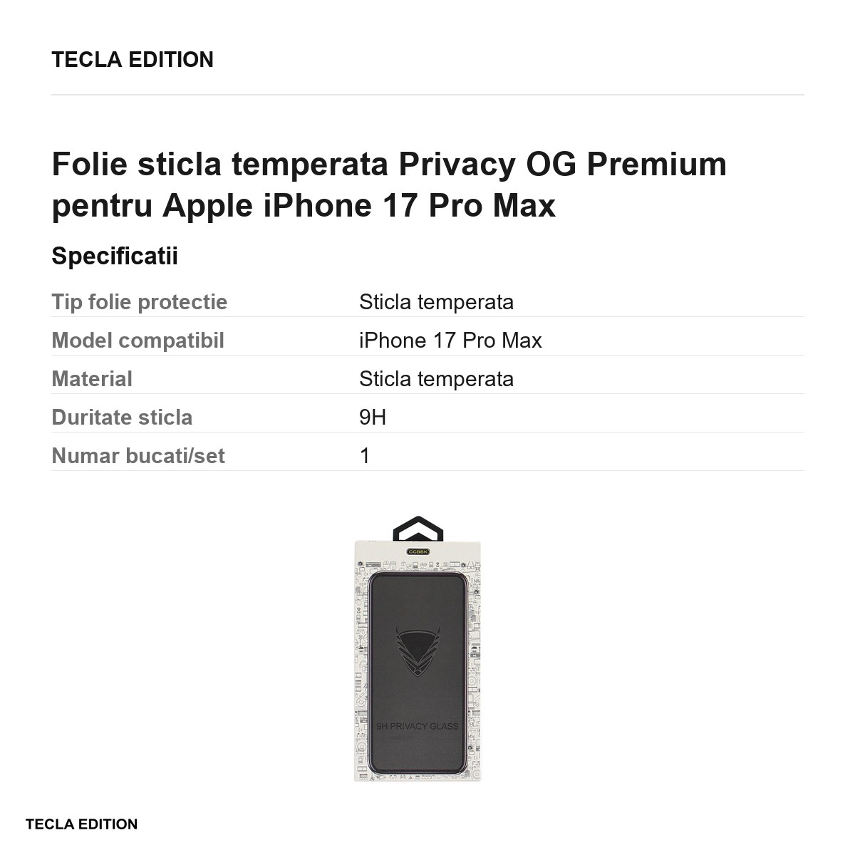 Folie sticla temperata Privacy OG Premium pentru Apple iPhone 17 Pro Max [5]