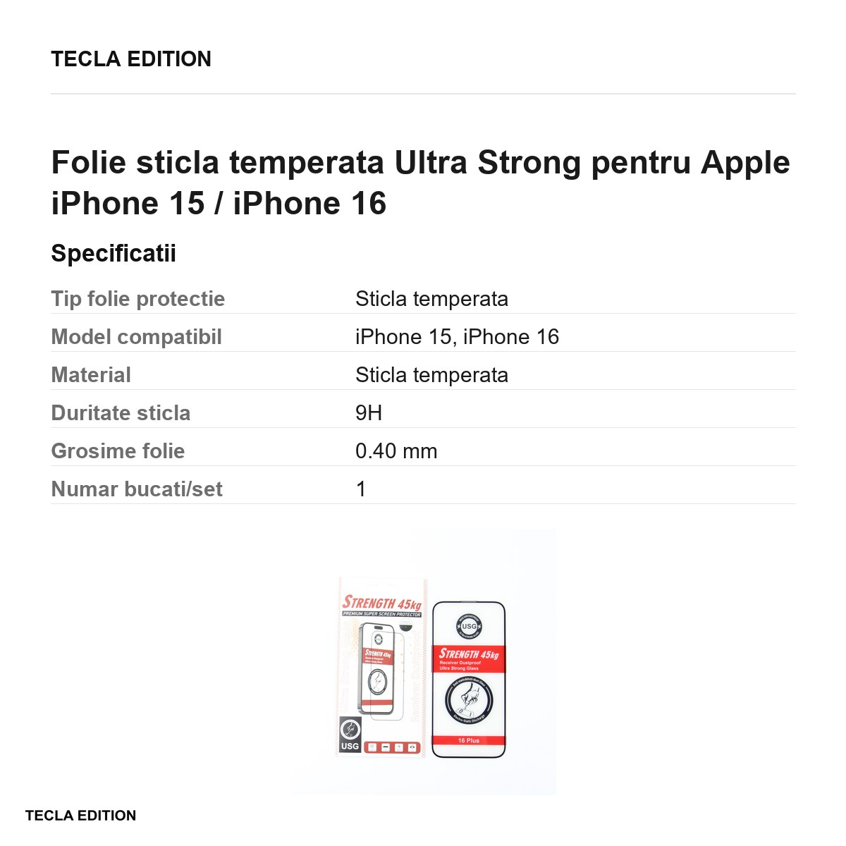 Folie sticla temperata Ultra Strong pentru Apple iPhone 15 / iPhone 16 [5]