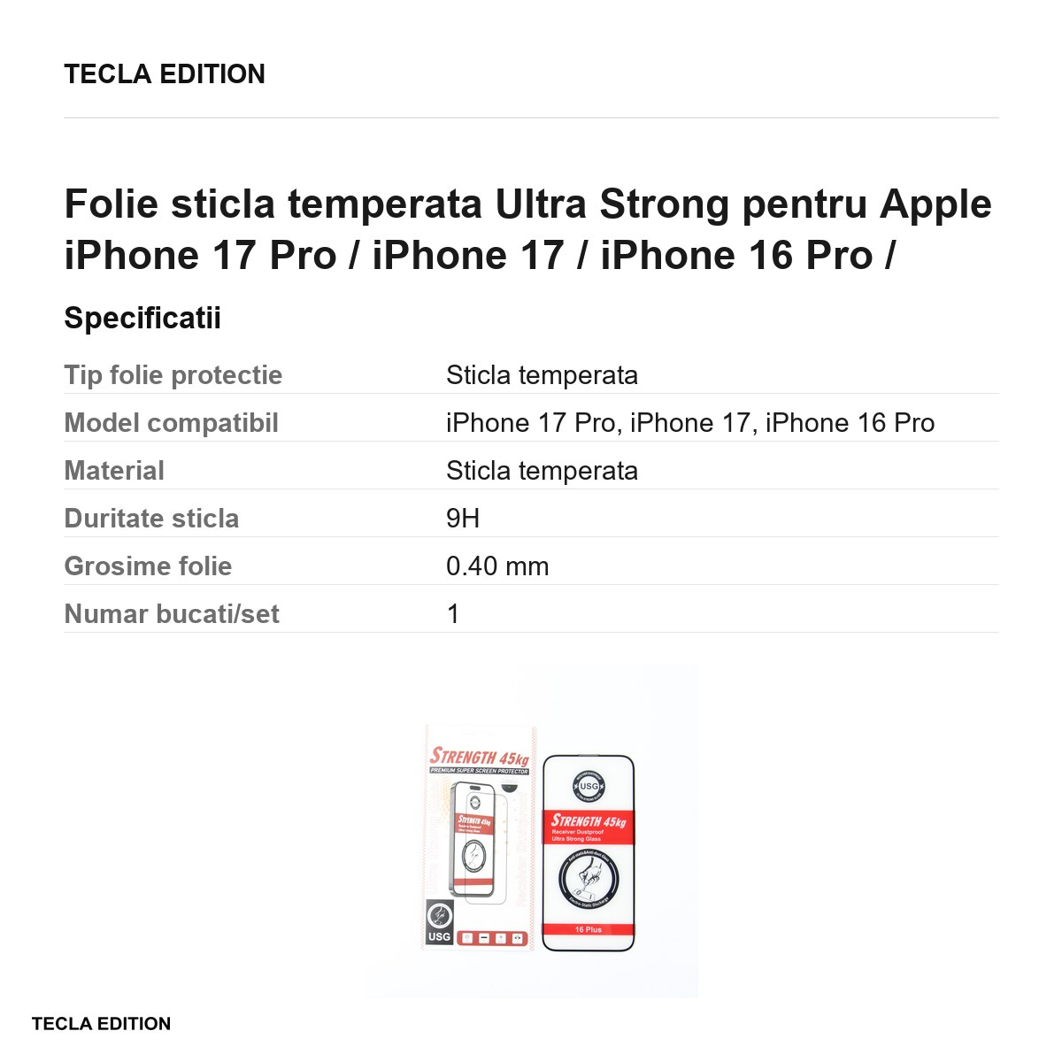 Folie sticla temperata Ultra Strong pentru Apple iPhone 17 Pro / iPhone 17 / iPhone 16 Pro / iPhone 18 [5]