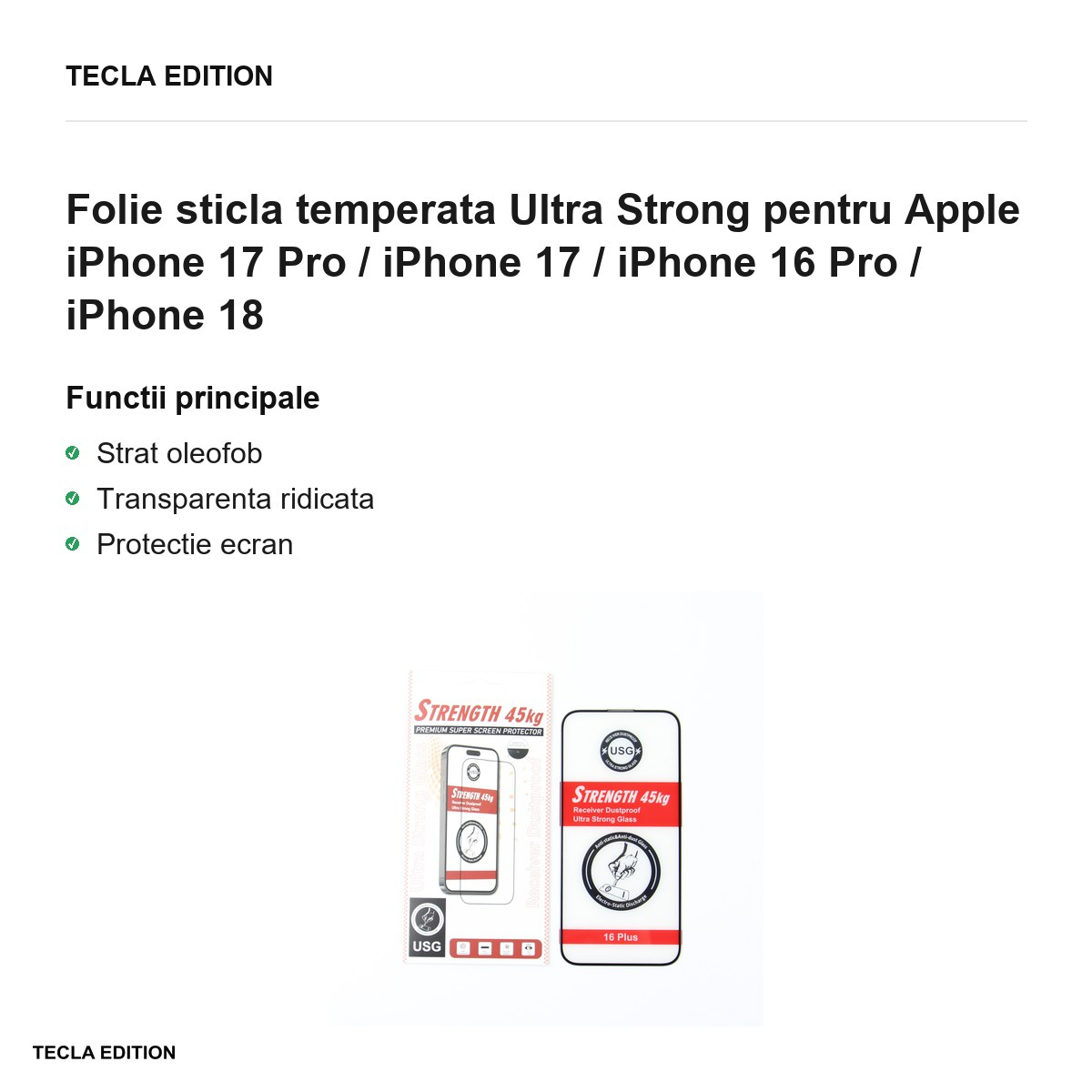 Folie sticla temperata Ultra Strong pentru Apple iPhone 17 Pro / iPhone 17 / iPhone 16 Pro / iPhone 18 [4]