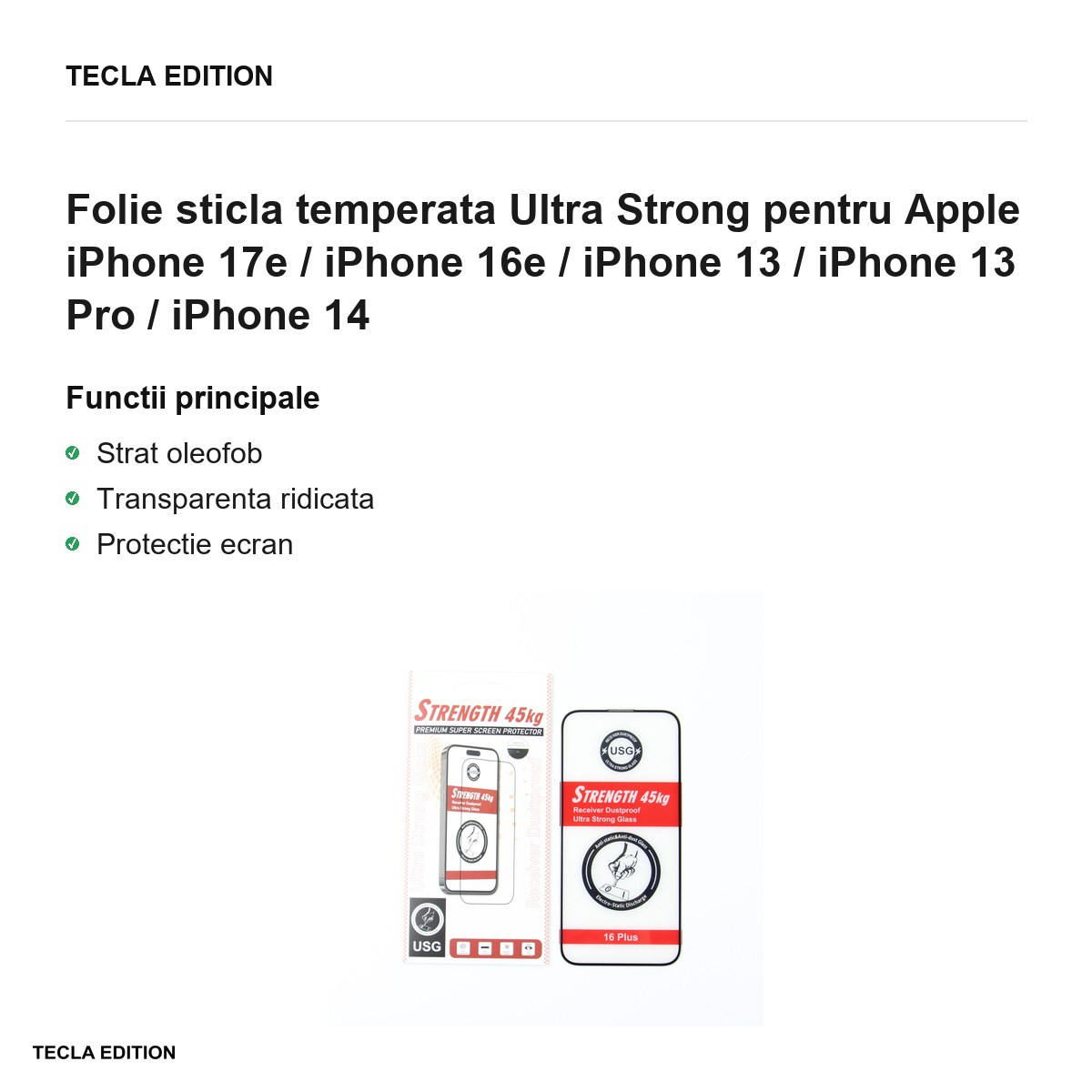 Folie sticla temperata Ultra Strong pentru Apple iPhone 17e / iPhone 16e / iPhone 13 / iPhone 13 Pro / iPhone 14 [4]