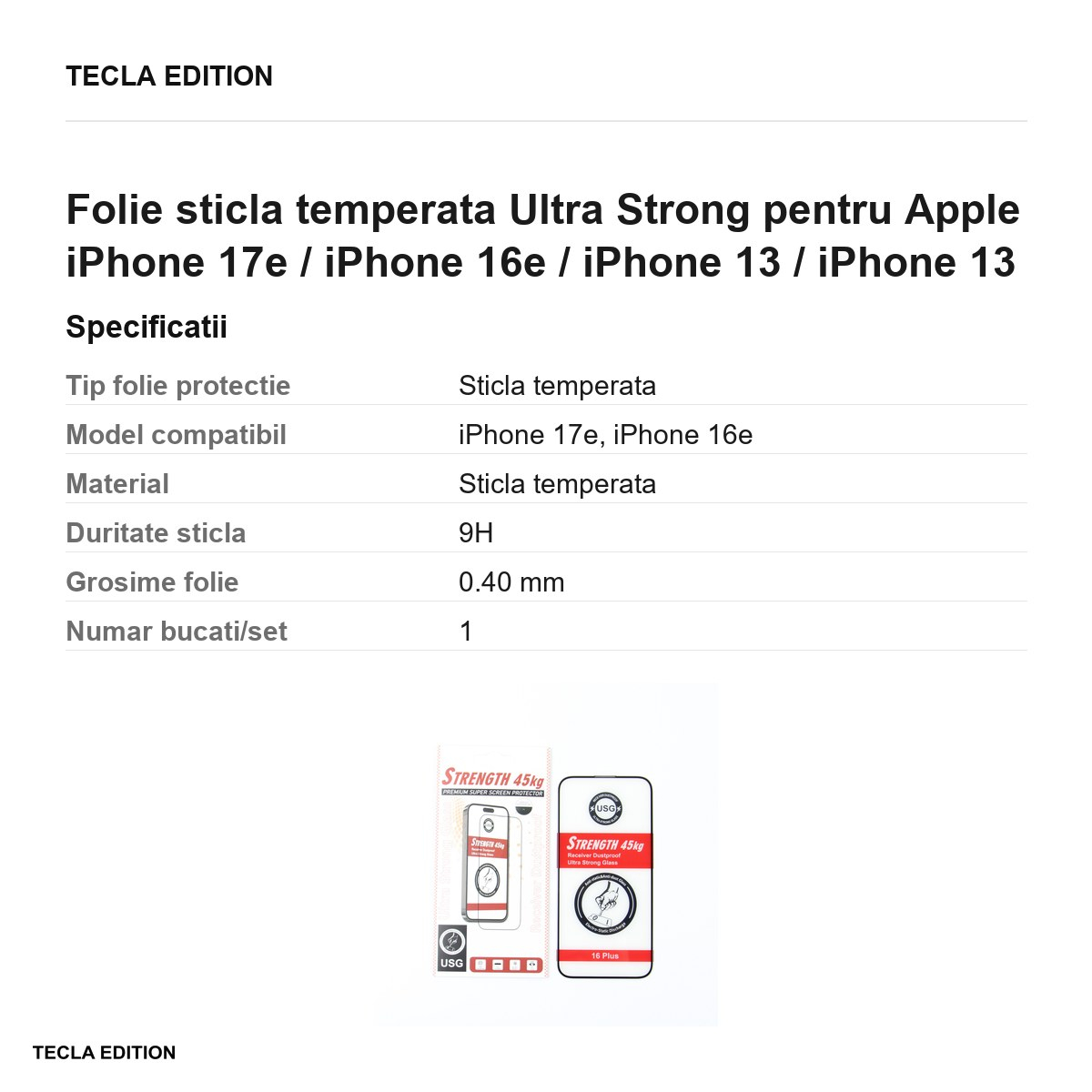Folie sticla temperata Ultra Strong pentru Apple iPhone 17e / iPhone 16e / iPhone 13 / iPhone 13 Pro / iPhone 14 [6]