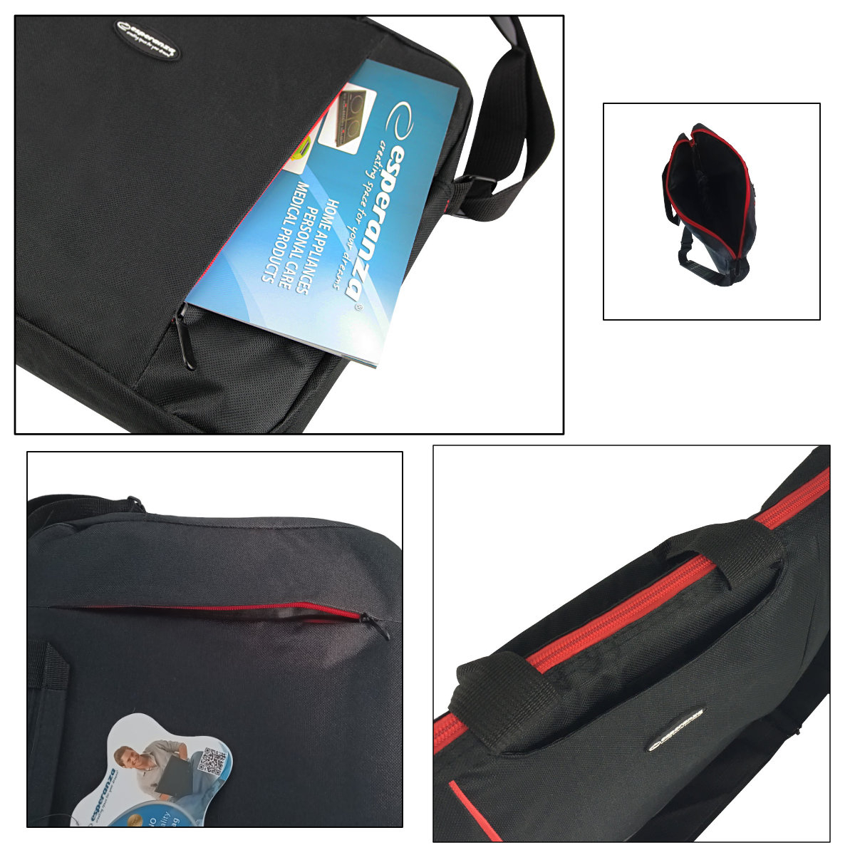 Geanta laptop Esperanza Salerno, 15.6", poliester, curea reglabila, neagra [5]