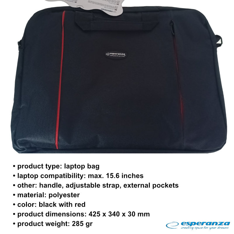 Geanta laptop Esperanza Salerno, 15.6", poliester, curea reglabila, neagra [6]
