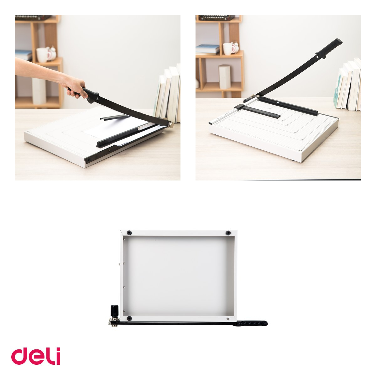 Ghilotina cu parghie Deli pentru format A3, taie pana la 12 coli, baza metalica, opritor reglabil, blocare de siguranta, picioare antiderapante, 665x405x75 mm [4]