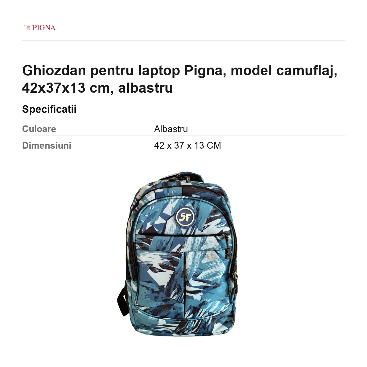 Ghiozdan pentru laptop Pigna, model camuflaj, 42x37x13 cm, albastru [3]