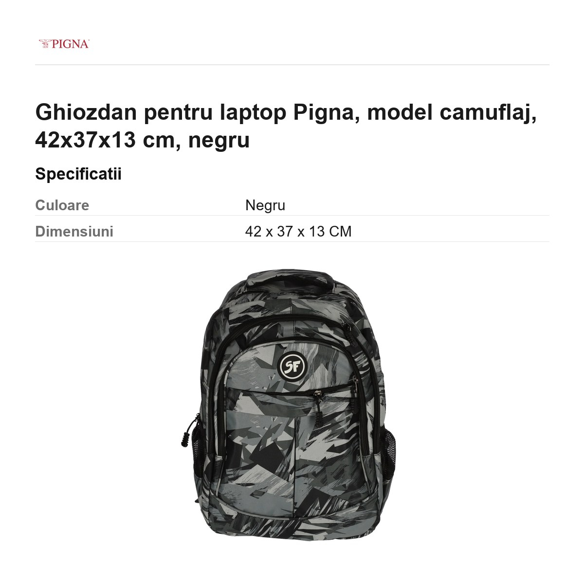Ghiozdan pentru laptop Pigna, model camuflaj, 42x37x13 cm, negru [3]