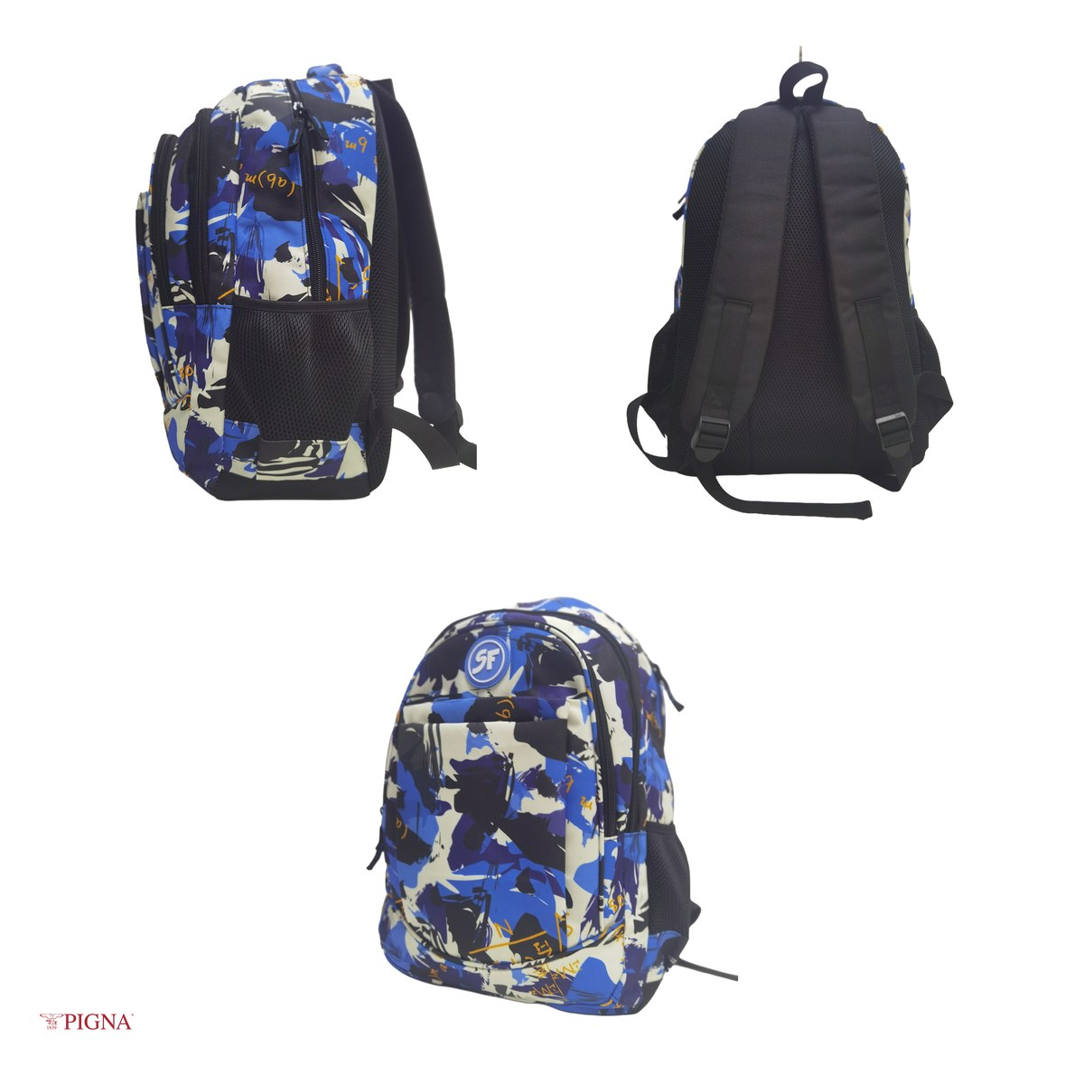 Ghiozdan Pigna pentru gimnaziu, model camuflaj, 4 fermoare, 45x31x14 cm, albastru [4]