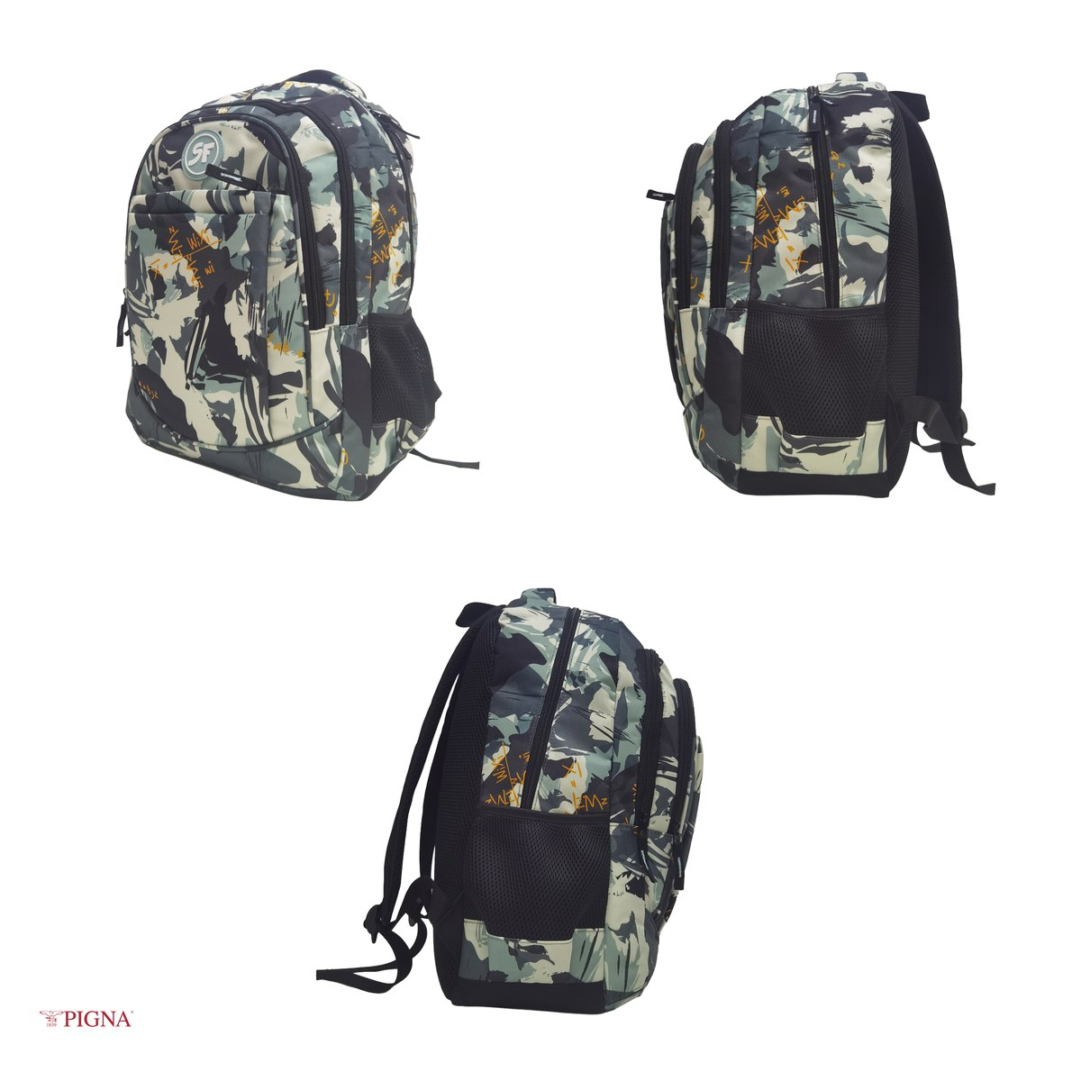 Ghiozdan Pigna pentru gimnaziu, model camuflaj, 4 fermoare, 45x31x14 cm, negru [4]