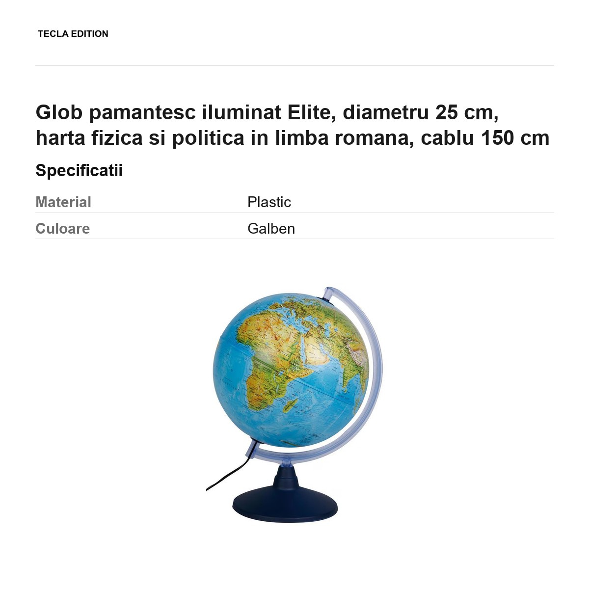 Glob pamantesc iluminat Elite, diametru 25 cm, harta fizica si politica in limba romana, cablu 150 cm [3]