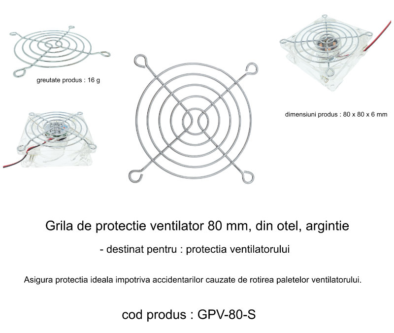 Grila de protectie ventilator 80 mm, din otel, argintie [5]