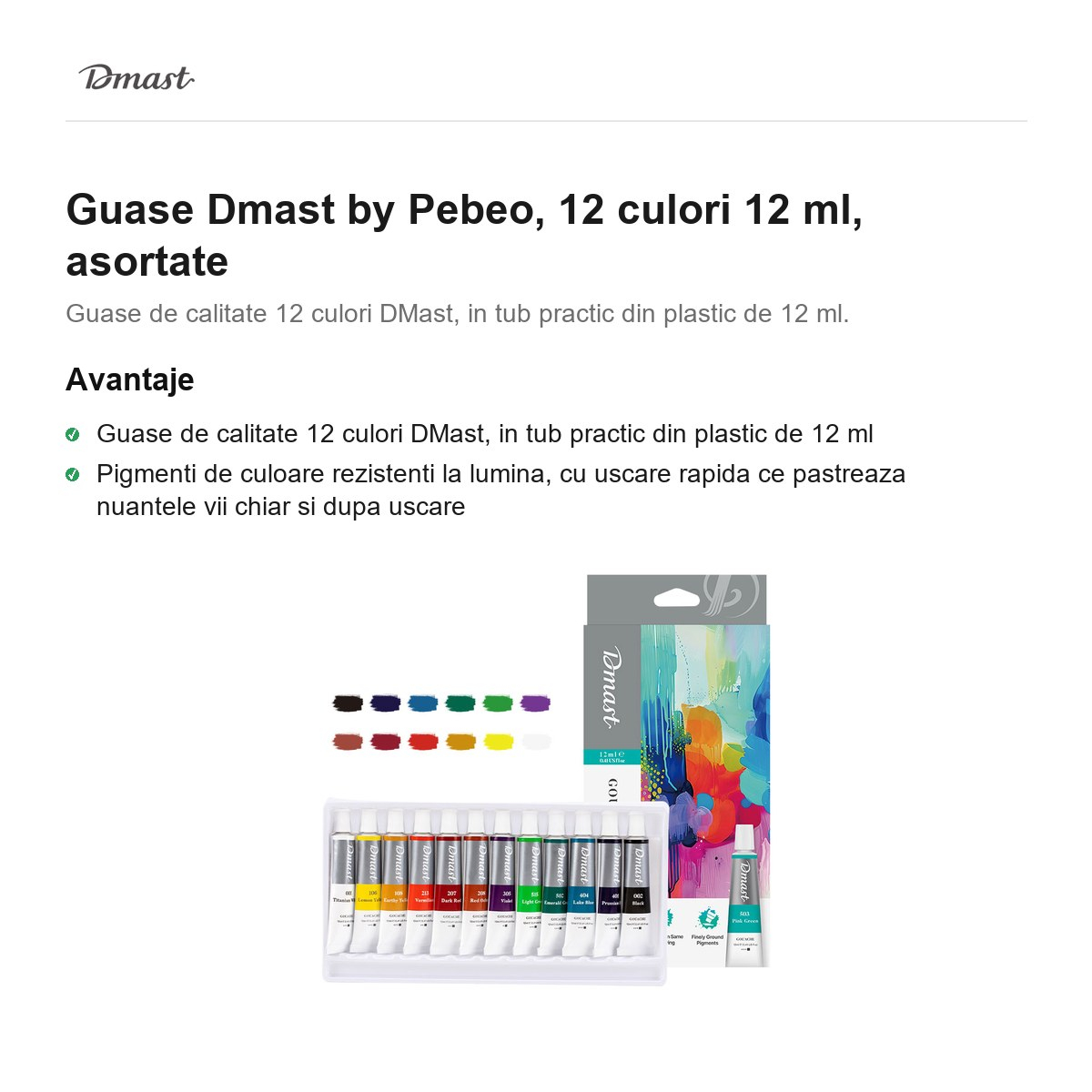 Guase Dmast by Pebeo, 12 culori 12 ml, asortate [2]