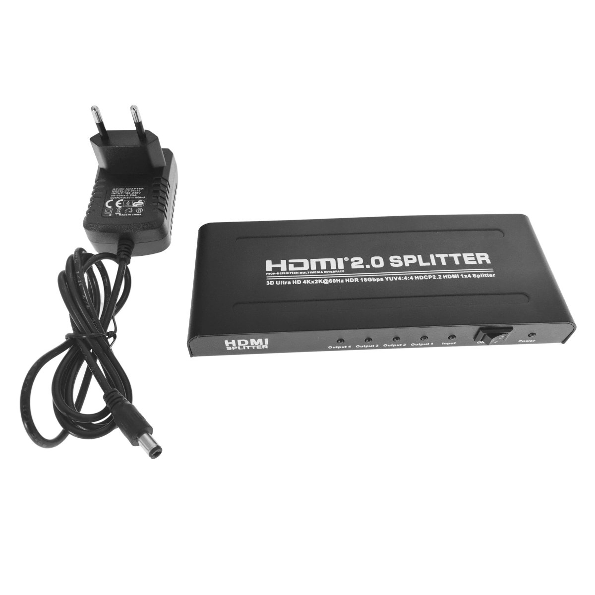 HDMI Splitter video, 3D UltraHD 4K, 60Hz HDR 18Gbps, 1 x port intrare HDMI, 4 x port-uri iesire HDMI, cu alimentator inclus , negru [2]