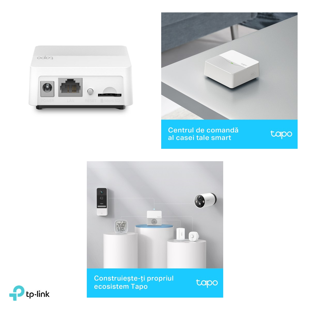 Hub smart TP-Link Tapo H200, Wi-Fi 2.4 GHz si Sub-1G 868 MHz, pana la 64 de dispozitive si 4 camere, slot microSD, alarma si sonerie, alb [4]