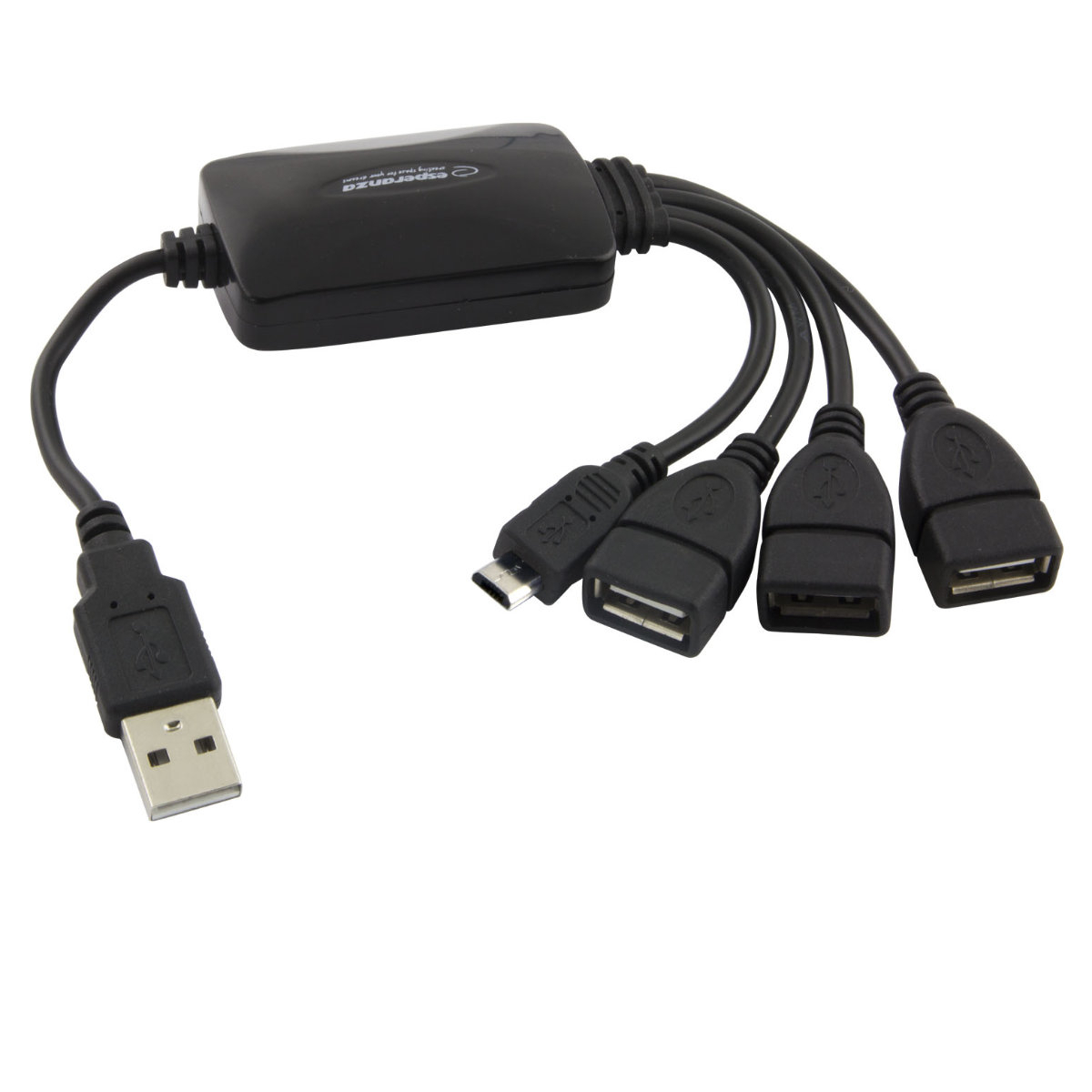 Hub USB 2.0 cu 3 porturi USB si conector microUSB, Esperanza 92503, negru [1]