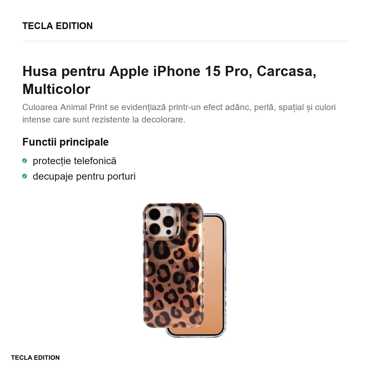 Husa Animal Print Panther pentru Apple iPhone 15 Pro, Carcasa, Multicolor [2]