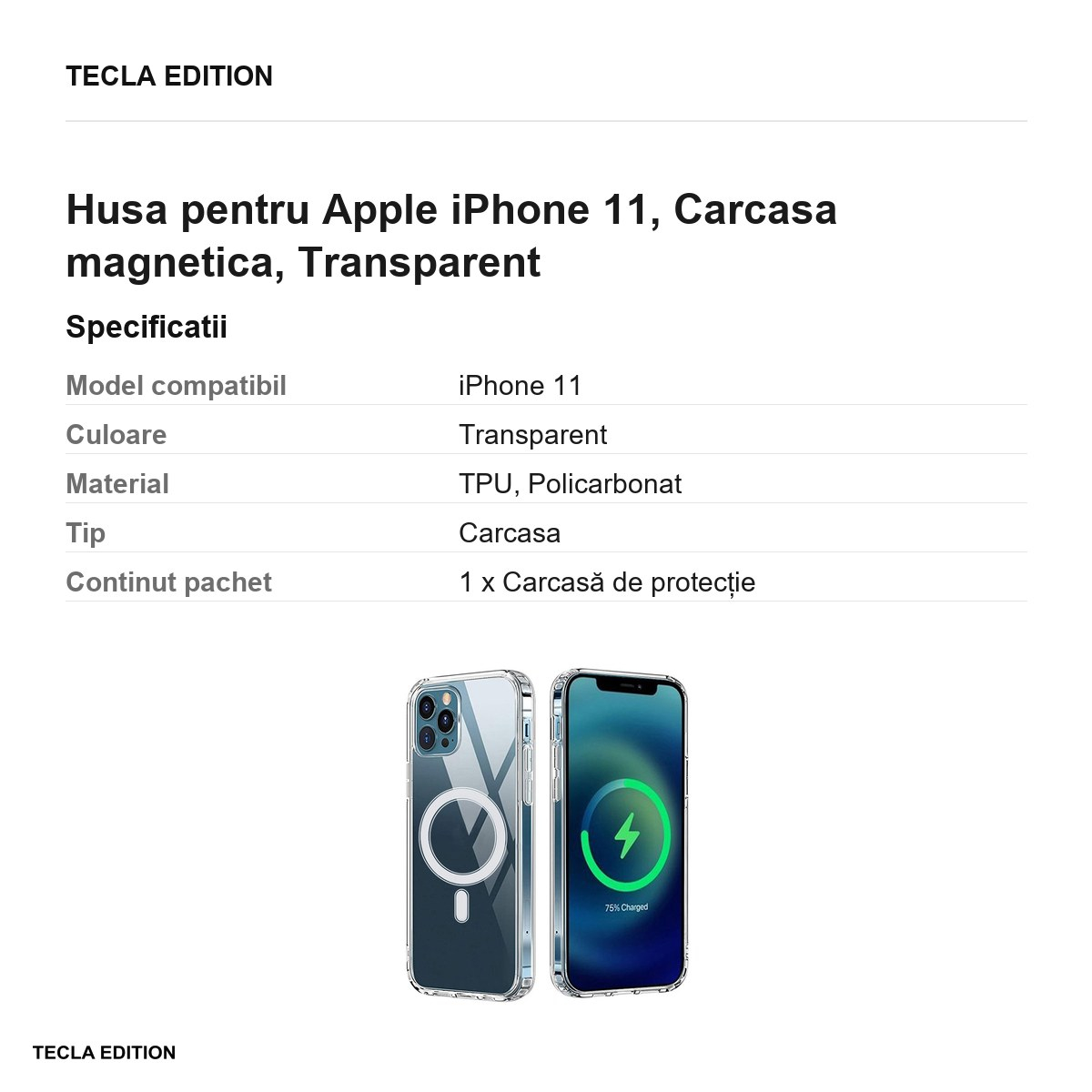 Husa Anti Shock 1 5 mm Mag big hole pentru Apple iPhone 11, Carcasa magnetica, Transparent [3]