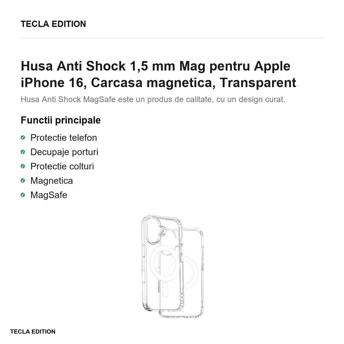 Husa Anti Shock 1,5 mm Mag pentru Apple iPhone 16, Carcasa magnetica, Transparent [2]