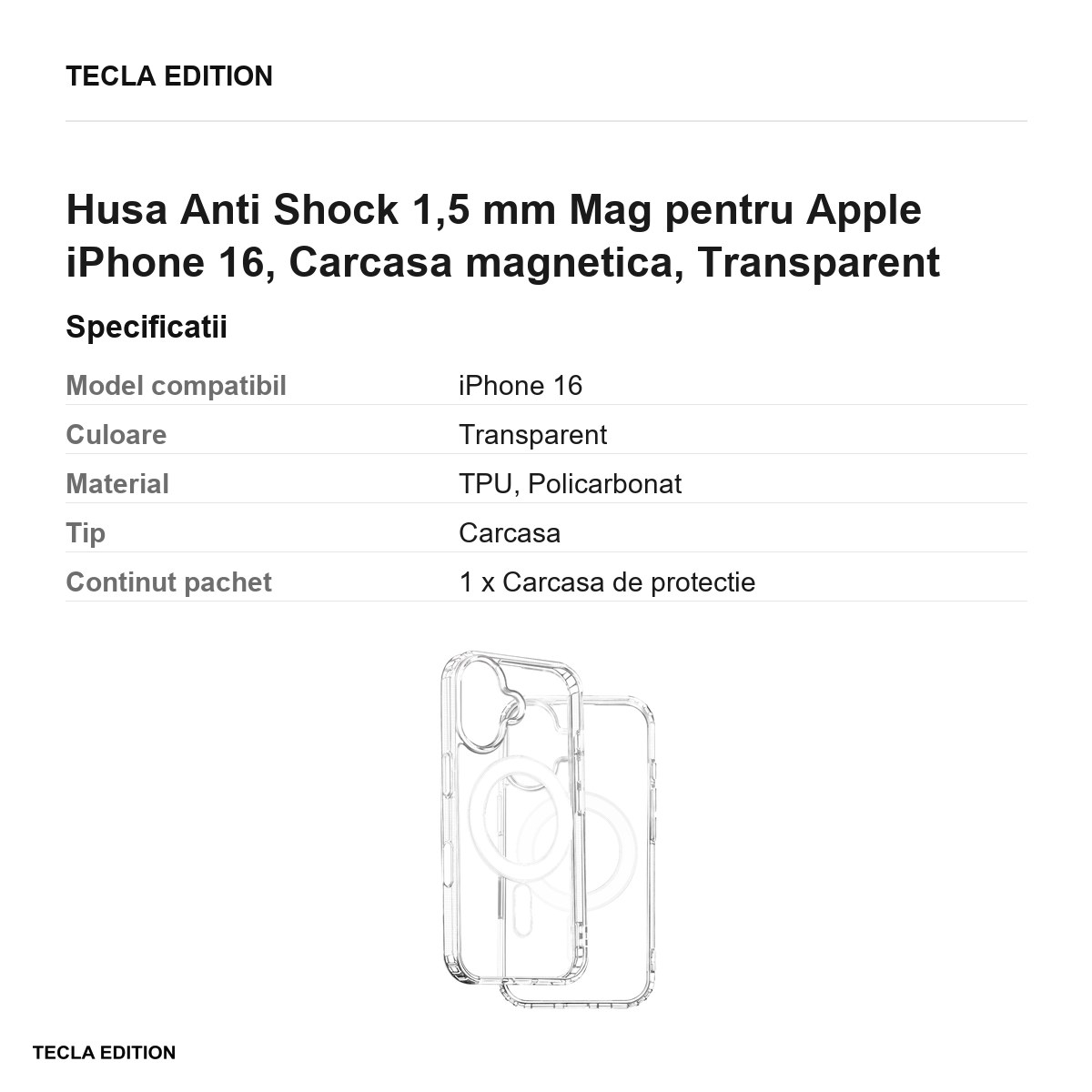Husa Anti Shock 1,5 mm Mag pentru Apple iPhone 16, Carcasa magnetica, Transparent [3]