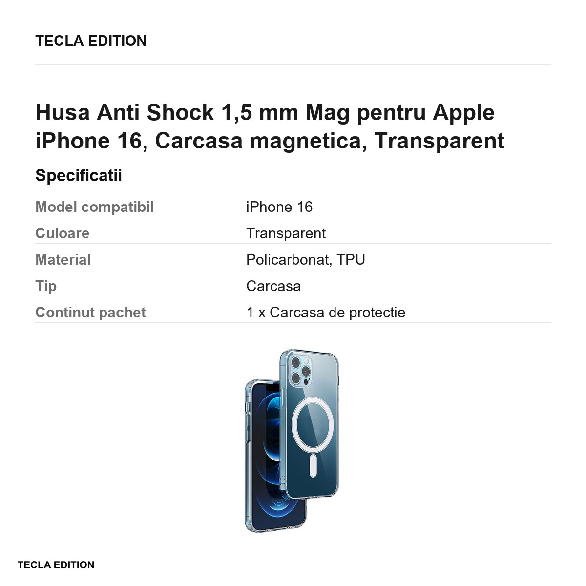 Husa Anti Shock 1,5 mm Mag pentru Apple iPhone 16, Carcasa magnetica, Transparent [3]