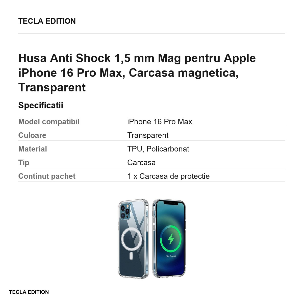Husa Anti Shock 1,5 mm Mag pentru Apple iPhone 16 Pro Max, Carcasa magnetica, Transparent [3]
